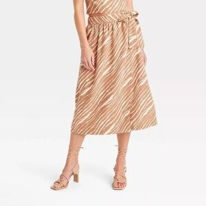 A New Day Women's Linen Wrap A-Line Skirt Brown Zebra Print